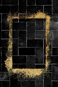 Glittery rectangle frame on a black brick patterned background