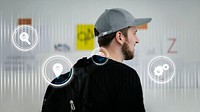 University student with technological icons