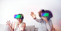 Girlfriends trying on VR headsets