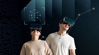 Couple experiencing virtual reality with VR headsets