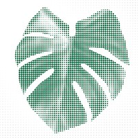 Green monstera leaf illustration halftone style sticker illustration