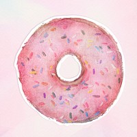 Glazed pink doughnut with sprinkles sticker design element illustration