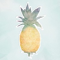 Yellow pineapple watercolor style sticker design element illustration