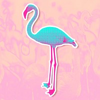 Blue flamingo halftone style sticker design element illustration