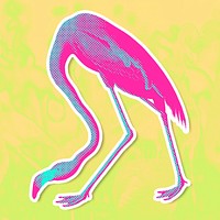 Pink flamingo halftone style sticker design element illustration