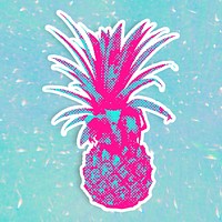 Pink pineapple halftone style sticker design element illustration