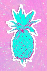 Blue pineapple halftone style sticker design element illustration