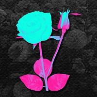 Neon pink rose halftone style design element illustration