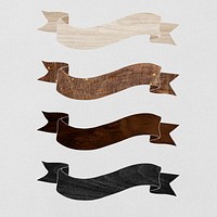 Wood textured ribbon banner design element set
