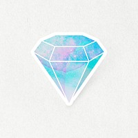 Cerulean blue crystal diamond shaped sticker with white border