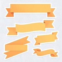 Marigold yellow ribbon banner sticker with white border set