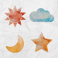 Watercolor textured paper astronomy design element collection