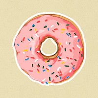 Vectorized pink glazed donut sticker with white border
