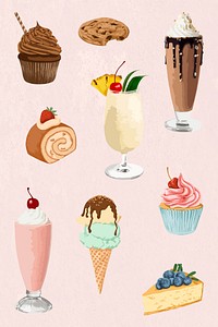 Vectorized dessert sticker overlay set design resources