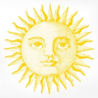 Halftone sun with a face sticker design element