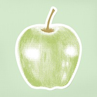 Halftone green apple sticker overlay with white border 