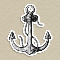 Hand drawn anchor halftone style sticker overlay with a white border