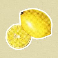 Hand drawn lemon halftone style sticker with a white border illustration
