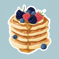 Hand drawn pancakes halftone style sticker with a white border illustration