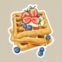 Hand drawn waffles halftone style sticker with a white border illustration