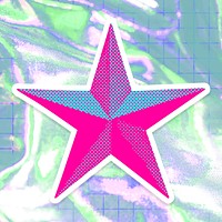 Hand drawn funky star halftone style sticker with a white border