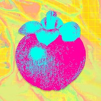 Hand drawn funkey mangosteen halftone style illustration