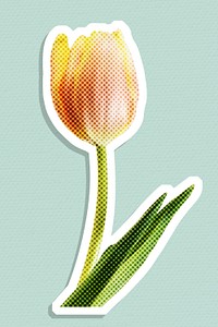 Halftone tulip flower sticker with a white border