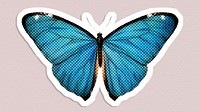 Halftone common blue butterfly sticker  with a white border