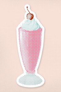 Halftone strawberry milkshake drink sticker with a white border