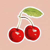 Halftone red cherry sticker with a white border