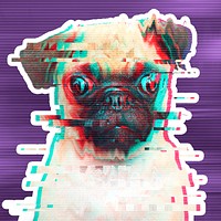 Pug glitch style sticker overlay with a white border