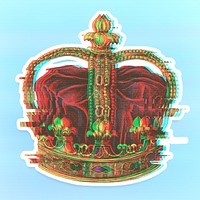 Royal crown with a glitch effect sticker overlay with a white border