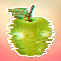 Green apple with a glitch effect sticker overlay with a white border