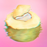 Coconut with a glitch effect on a pink background