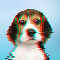 Beagle puppy with glitch effect design element 