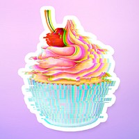 Cupcake with glitch effect sticker with white border overlay