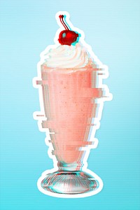 Strawberry milkshake with glitch effect sticker with white border overlay
