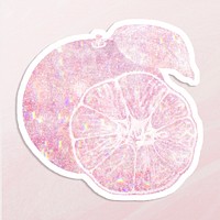 Sparkling pink orange holographic style sticker illustration with white border