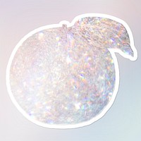 Sparkling silver orange holographic style sticker illustration with white border