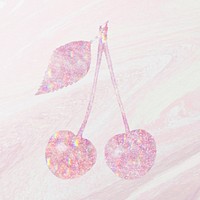 Pink holographic cherries sticker design resource illustration