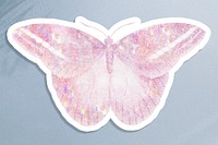 Pink holographic great occidental butterfly sticker with white border