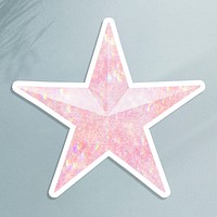 Pink holographic star sticker with white border
