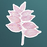 Pink holographic Solomon's seal branch sticker with white border