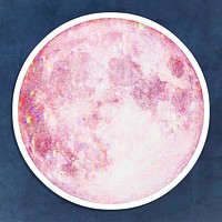 Pink holographic full moon sticker with white border