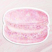 Pink holographic sweet macaron sticker with white border