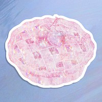 Pink holographic cherry pie sticker with white border