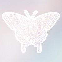 Silver holographic tiger swallowtail butterfly sticker with white border