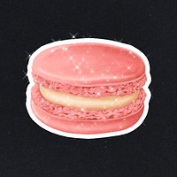 Hand drawn sparkling sweet macaron sticker with white border