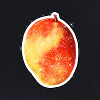 Hand drawn sparkling mango fruit sticker with white border