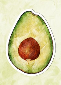 Hand drawn half of avocado fruit sticker with white border